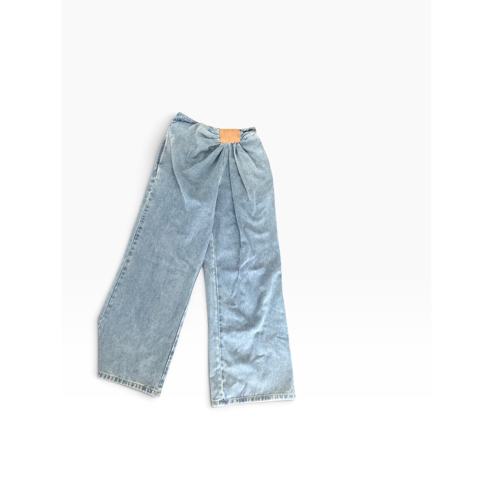 COMMENSE Light Wash Pleated Wide Leg Jeans Size Sm Sculptural High Rise gathered
